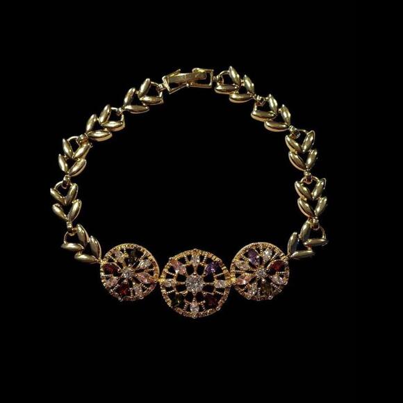Yellow Gold Plated Bracelet W/ Beautiful Multicolor Stones - Picture 5 of 7